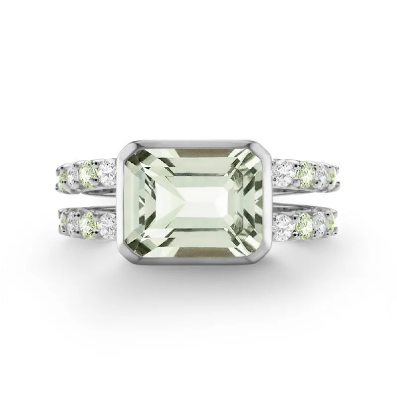 Personalized Warren Horizontal Birthstone Ring with Accent Stones in 14k Gold sold by Haverhill