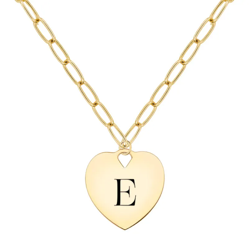 Engravable Large Flat Heart Pendant with Adelaide Chain in 14k Gold sold by Haverhill