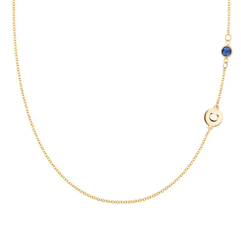 Personalized Classic 1 Letter & 1 Sapphire Necklace in 14k Gold (September) sold by Haverhill