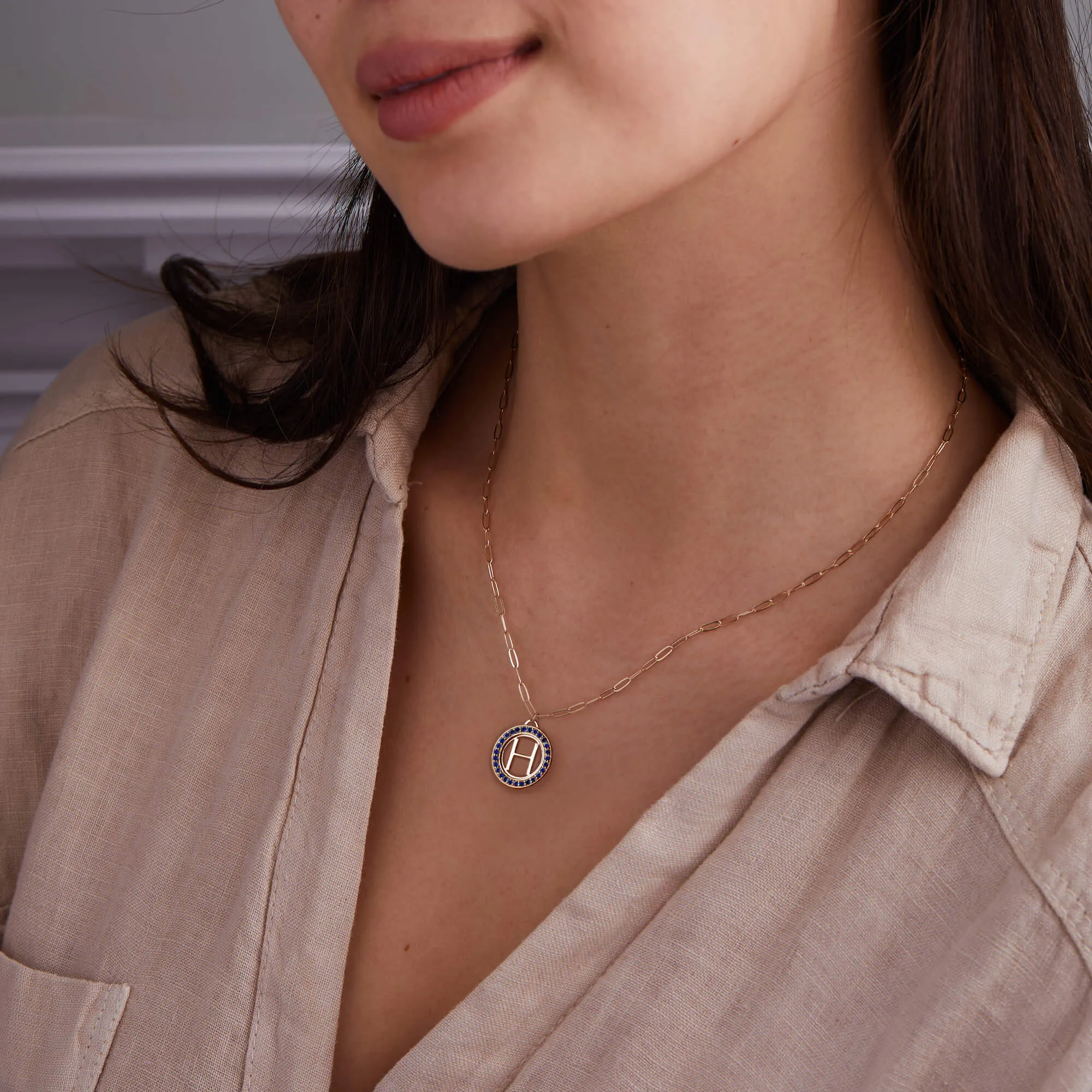 Letter & Sapphire Pendant in 14k Gold (September) sold by Haverhill product image thumbnail 2