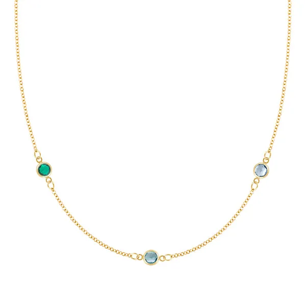 Personalized Classic 3 Birthstone Necklace in 14k Gold sold by Haverhill