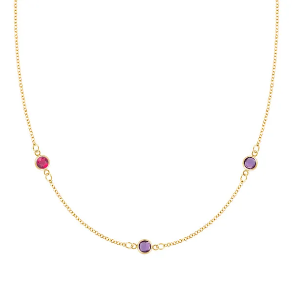 Personalized Classic 3 Birthstone Necklace in 14k Gold sold by Haverhill