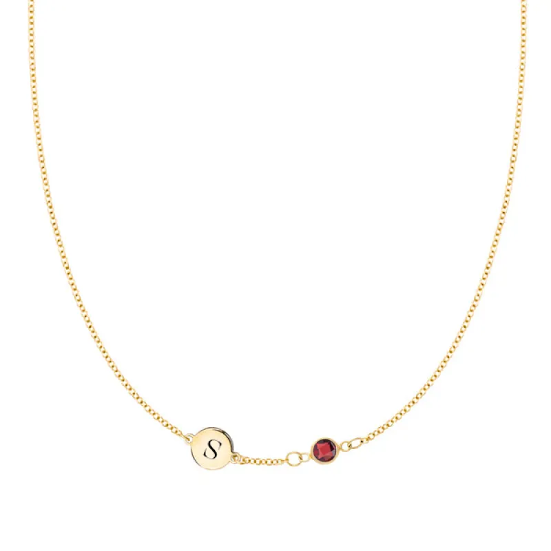 Personalized 1 Letter & 1 Classic Birthstone Necklace in 14k Gold (Single Spacing) sold by Haverhill