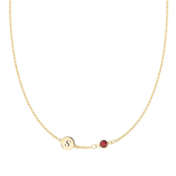Personalized 1 Letter & 1 Classic Birthstone Necklace in 14k Gold (Single Spacing) sold by Haverhill