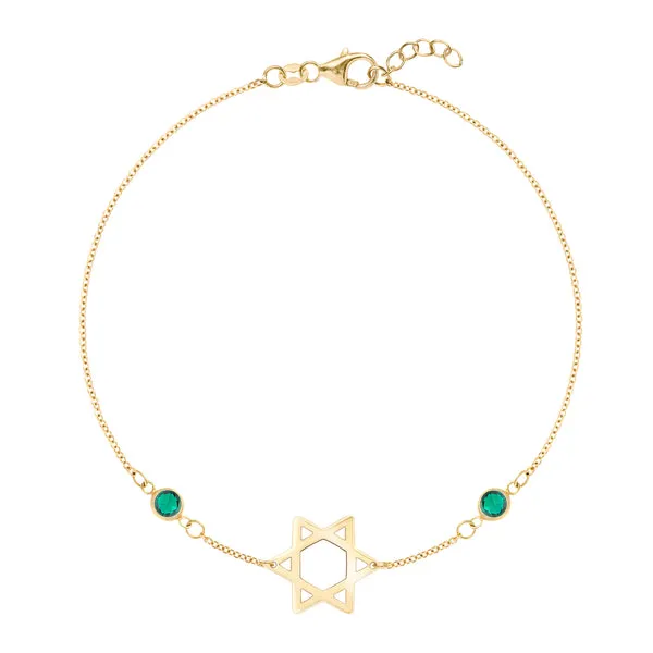 Personalized Classic Star of David & 2 Birthstone Bracelet in 14k Gold sold by Haverhill