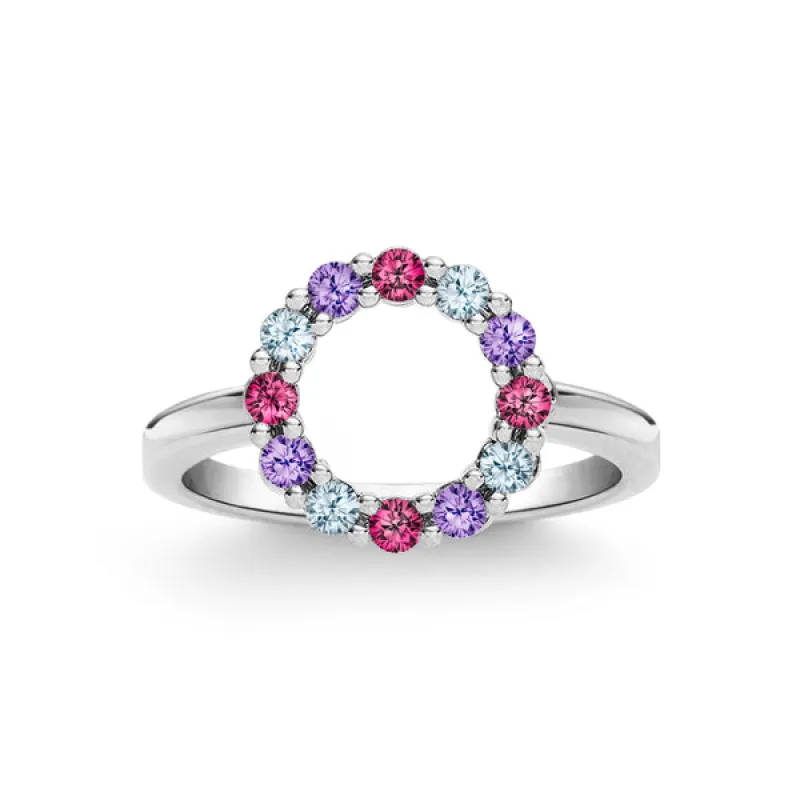 Personalized Rosecliff Small Circle Birthstone Ring in 14k Gold sold by Haverhill