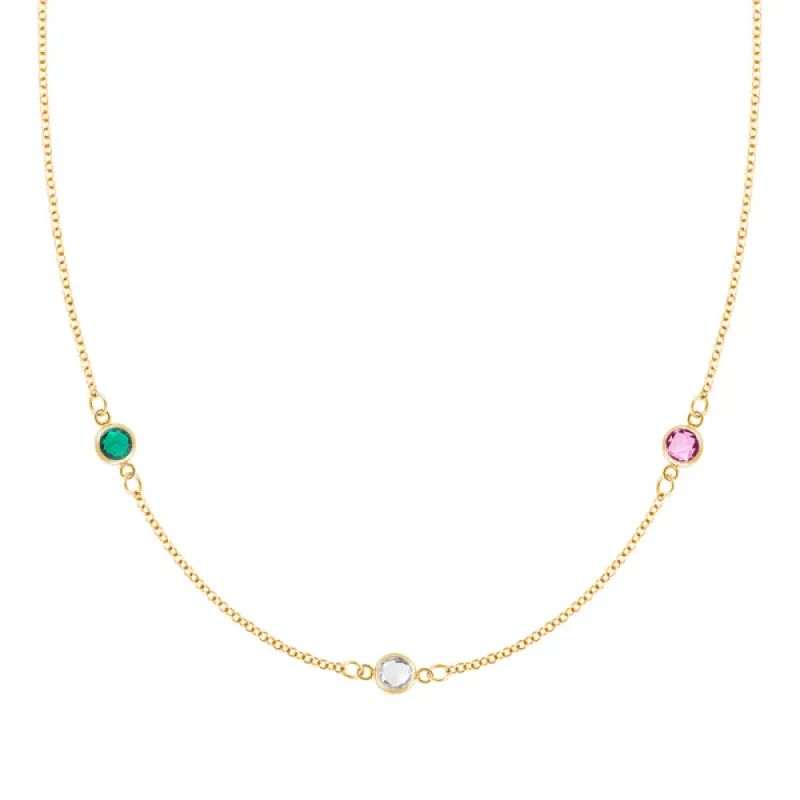 Personalized Classic 3 Birthstone Necklace in 14k Gold sold by Haverhill