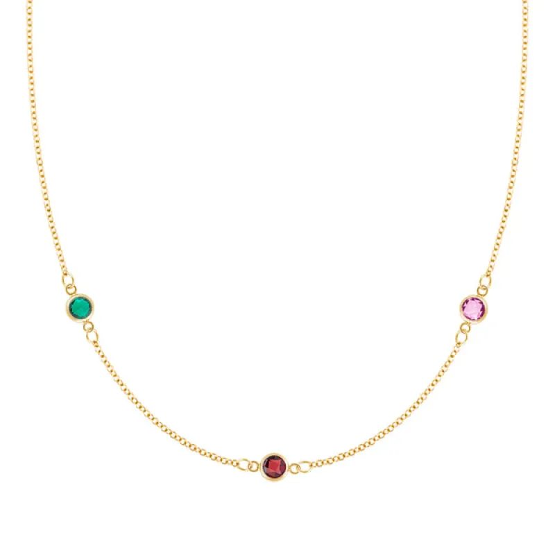 Personalized Classic 3 Birthstone Necklace in 14k Gold sold by Haverhill