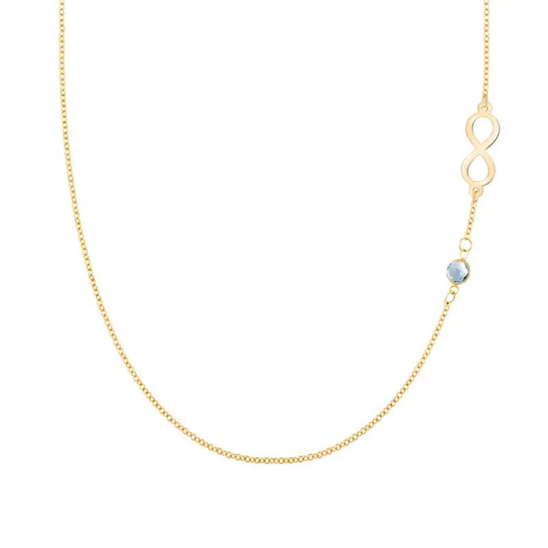 Personalized Classic Infinity & 1 Birthstone Necklace in 14k Gold sold by Haverhill