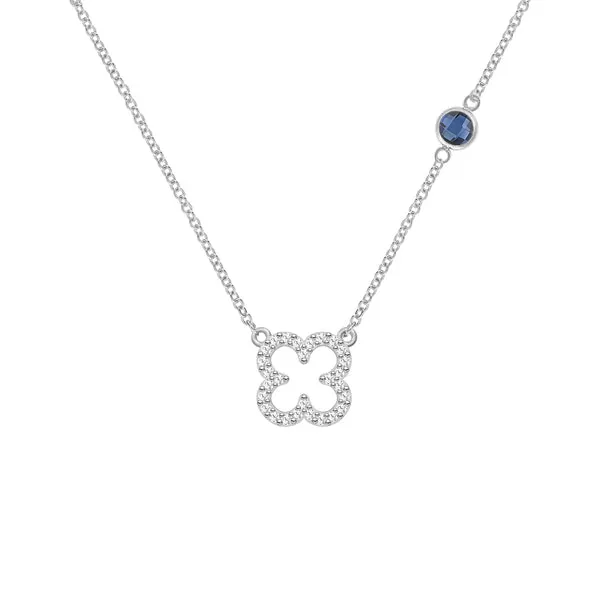 Personalized Diamond Clover & Birthstone Necklace in 14k Gold sold by Haverhill