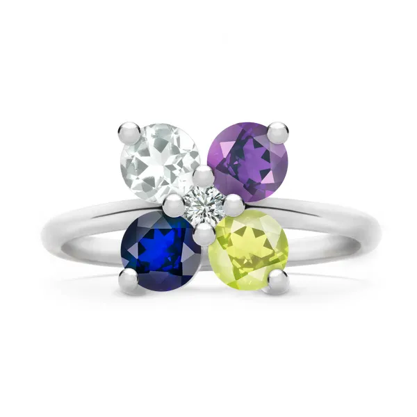 Personalized Greenwich 4 Birthstone & Diamond Ring in 14k Gold sold by Haverhill
