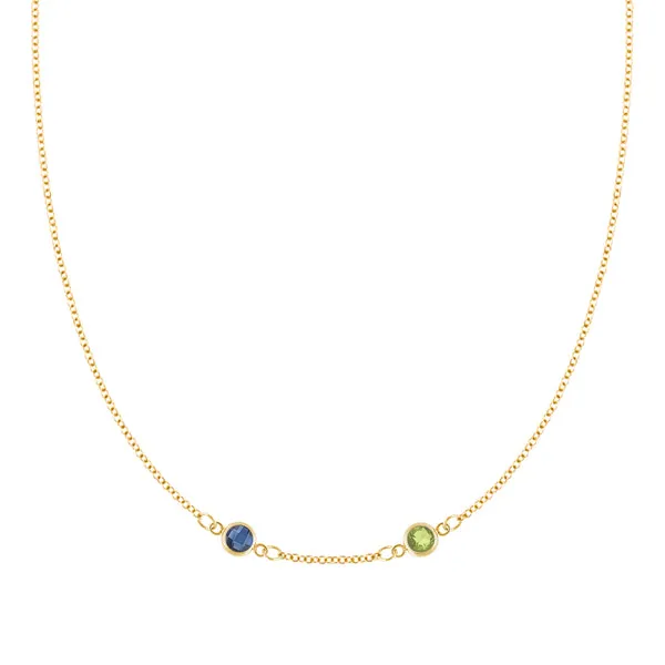 Personalized Classic 2 Birthstone Necklace in 14k Gold (Centered) sold by Haverhill