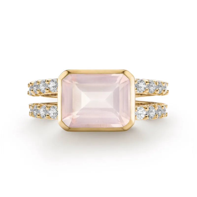 Personalized Warren Horizontal Birthstone Ring with Accent Stones in 14k Gold sold by Haverhill