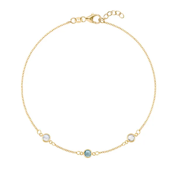 Personalized Classic 3 Birthstone Bracelet in 14k Gold sold by Haverhill