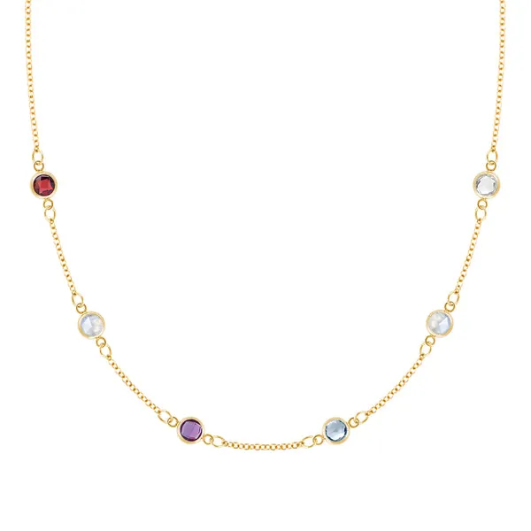 Personalized Classic 6 Birthstone Necklace in 14k Gold sold by Haverhill