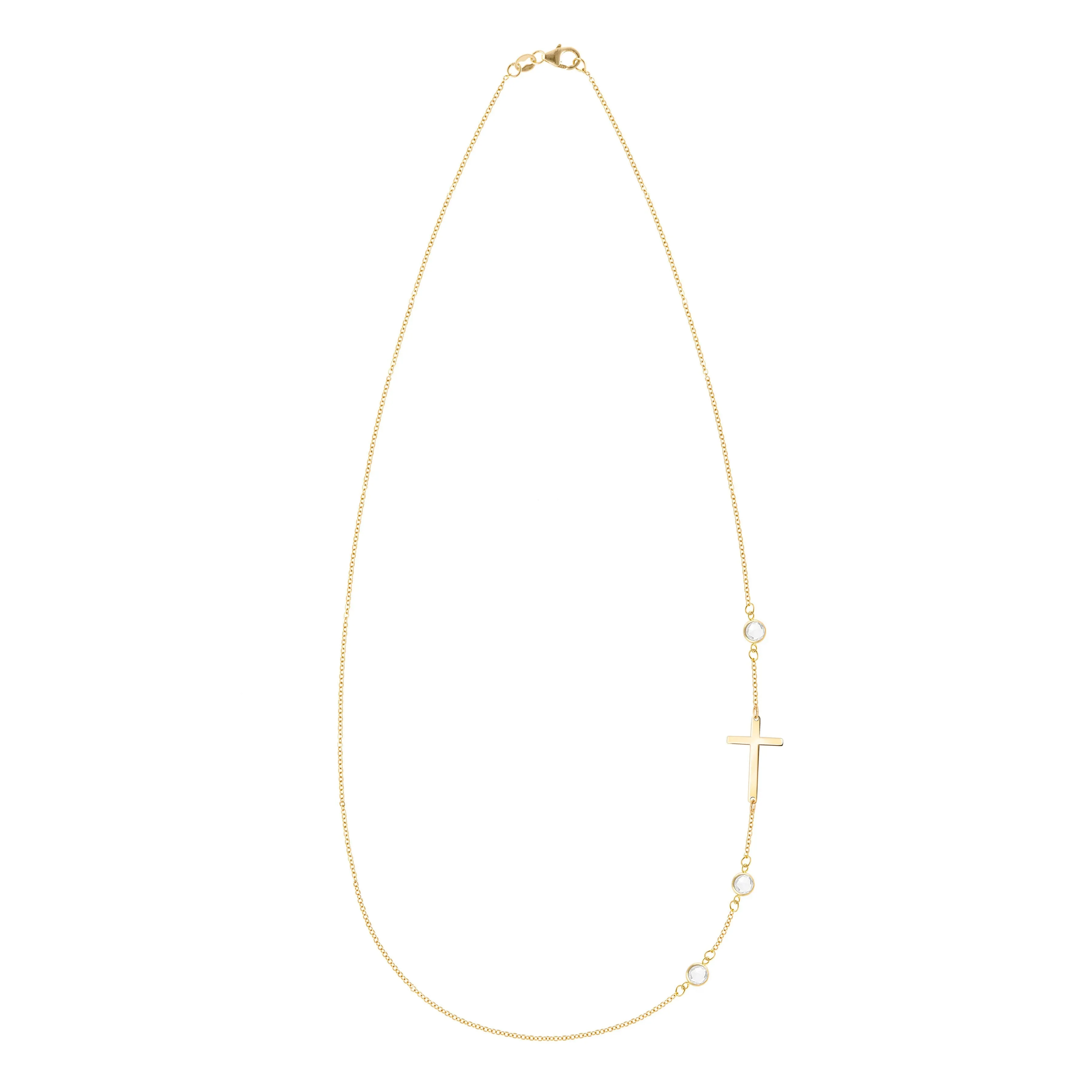 Personalized Classic Cross & 3 Birthstone Necklace in 14k Gold sold by Haverhill product image thumbnail 3