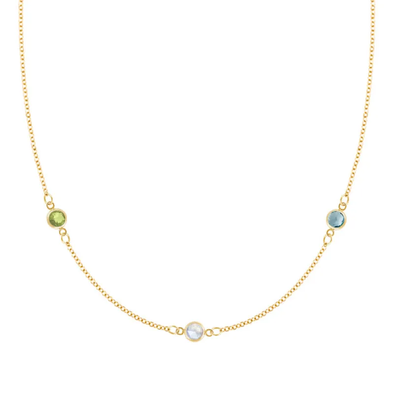 Personalized Classic 3 Birthstone Necklace in 14k Gold sold by Haverhill