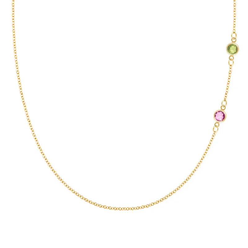 Personalized Classic 2 Birthstone Necklace in 14k Gold sold by Haverhill