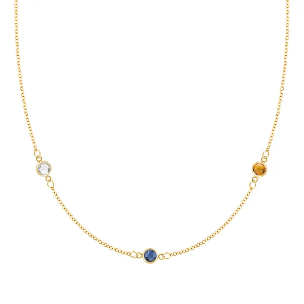 Personalized Classic 3 Birthstone Necklace in 14k Gold sold by Haverhill