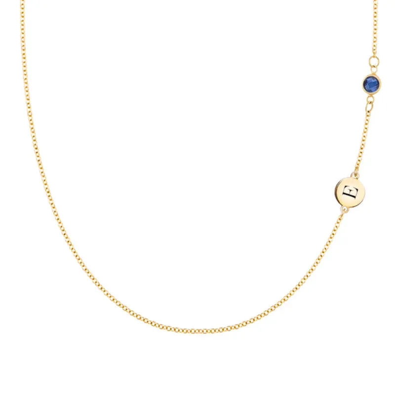 Personalized Classic 1 Letter & 1 Sapphire Necklace in 14k Gold (September) sold by Haverhill