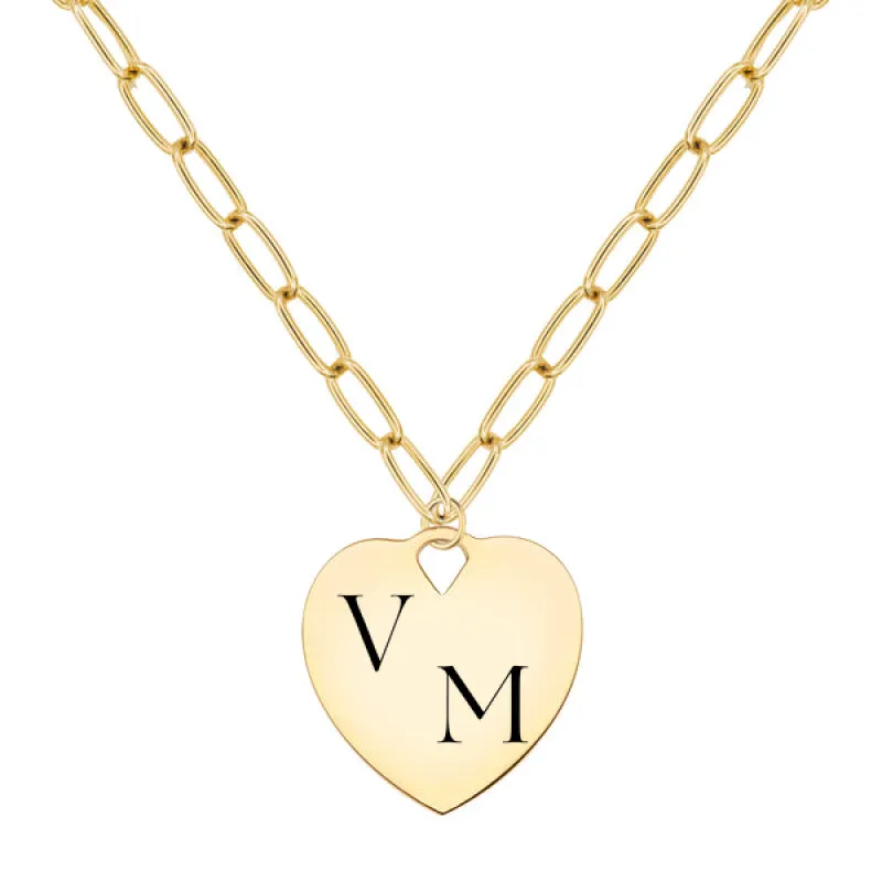 Engravable Large Flat Heart Pendant with Adelaide Chain in 14k Gold sold by Haverhill