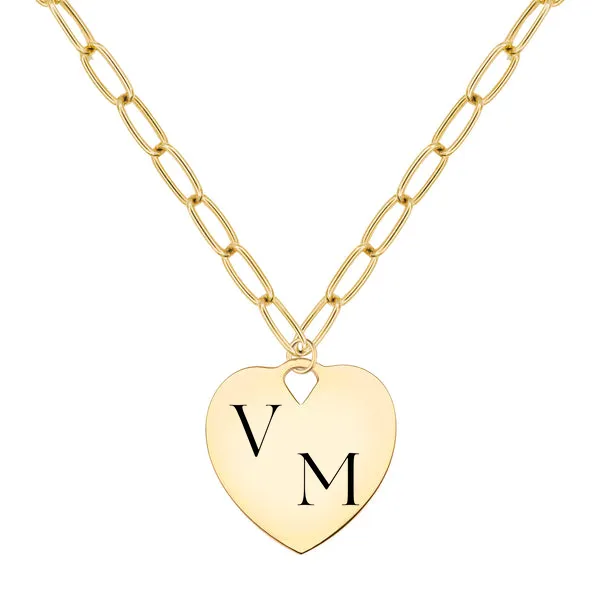 Engravable Large Flat Heart Pendant with Adelaide Chain in 14k Gold sold by Haverhill