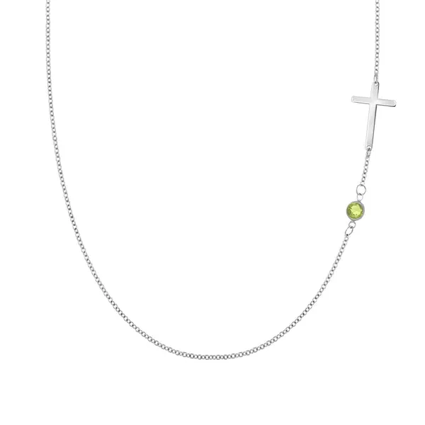 Personalized Classic Cross & 1 Birthstone Necklace in 14k Gold sold by Haverhill