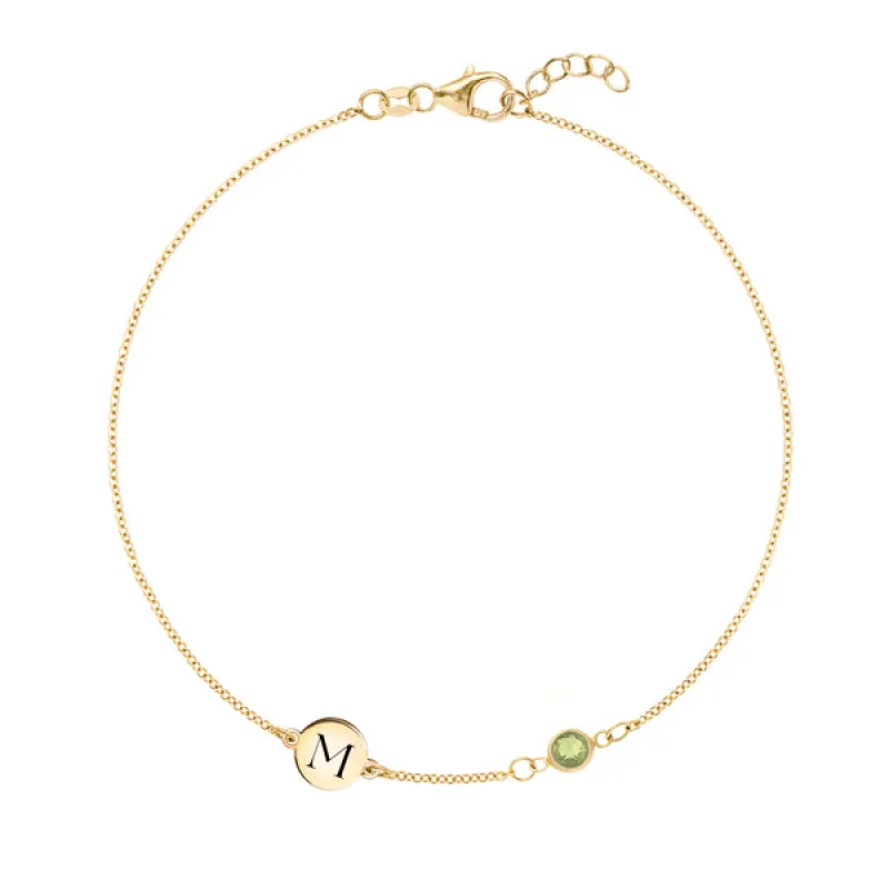 Personalized Classic 1 Letter & 1 Birthstone Bracelet in 14k Gold sold by Haverhill