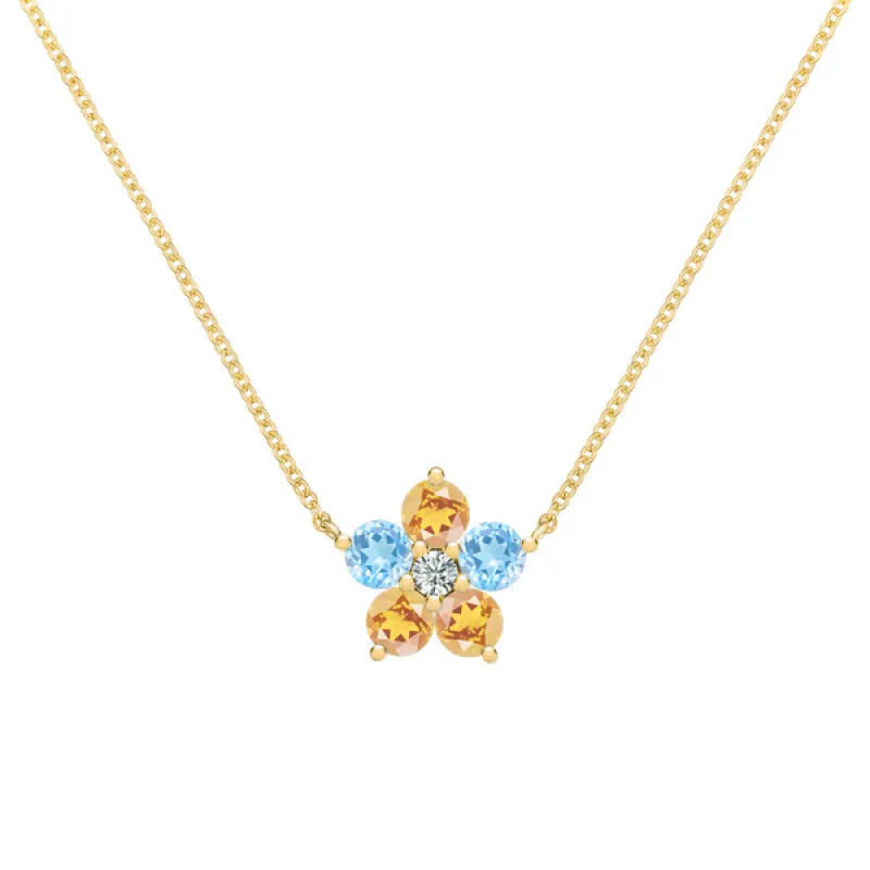 Personalized Greenwich Flower Birthstone & Diamond Necklace in 14k Gold sold by Haverhill