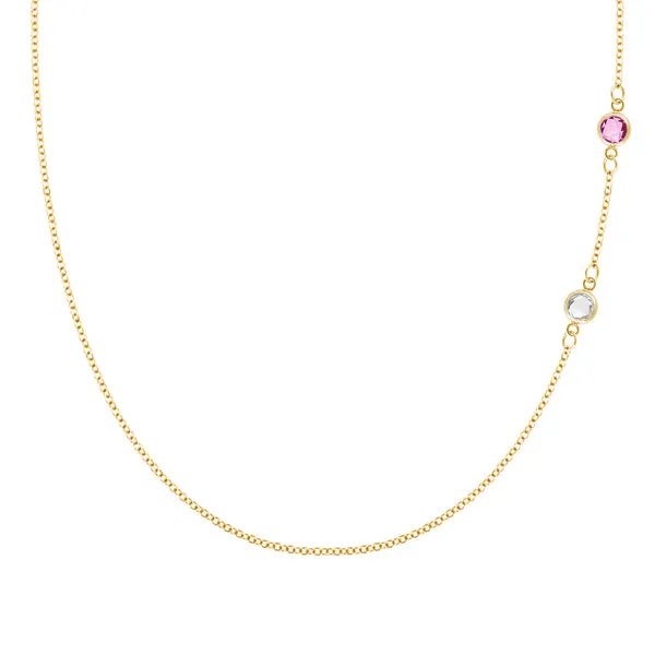 Personalized Classic 2 Birthstone Necklace in 14k Gold sold by Haverhill