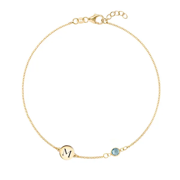 Personalized Classic 1 Letter & 1 Birthstone Bracelet in 14k Gold sold by Haverhill