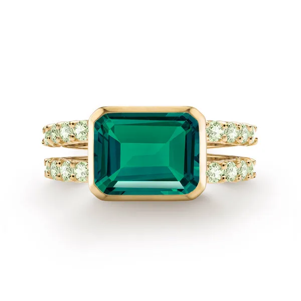 Personalized Warren Horizontal Birthstone Ring with Accent Stones in 14k Gold sold by Haverhill