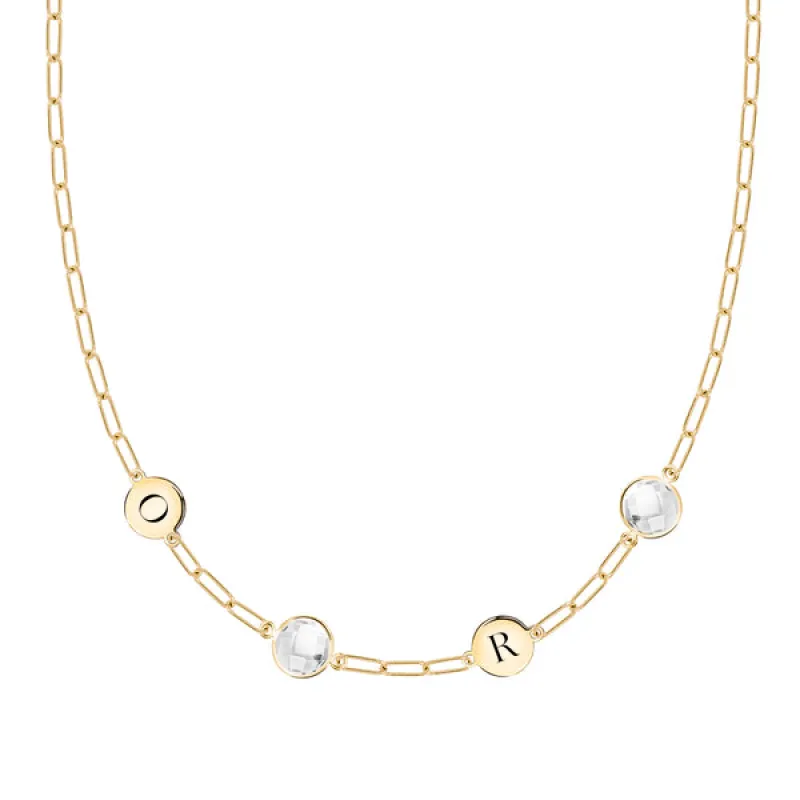 Personalized 2 Letter & 2 Grand Birthstone Adelaide Mini Necklace in 14k Gold sold by Haverhill