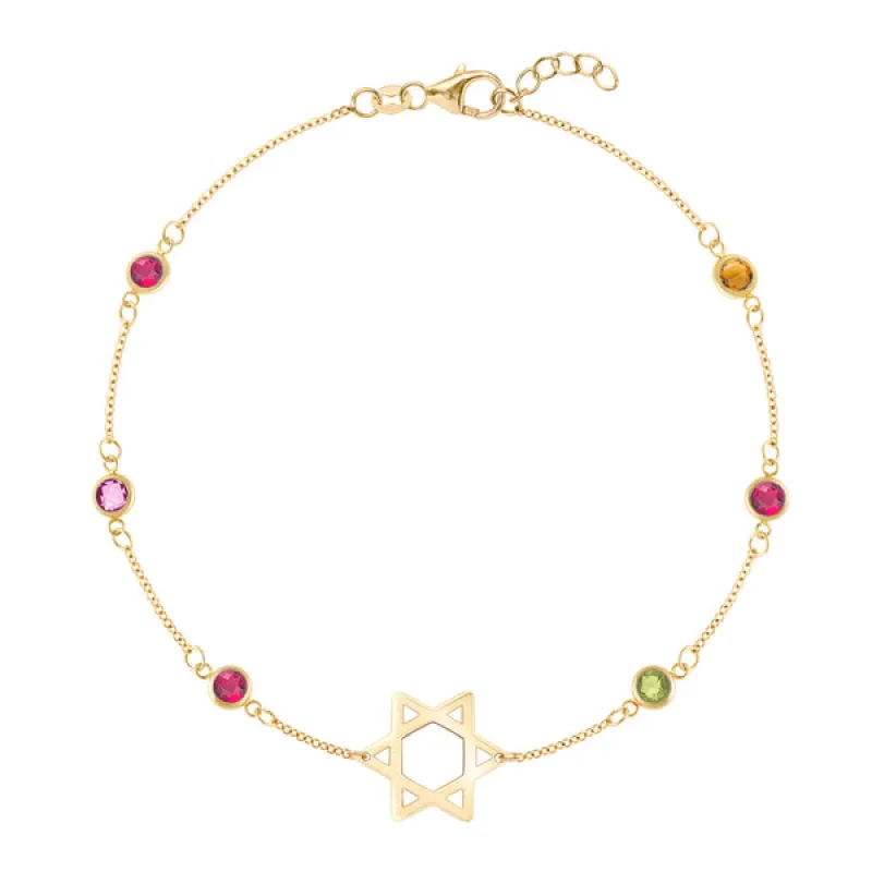 Personalized Bayberry Birthstone Star of David Bracelet in 14k Gold sold by Haverhill