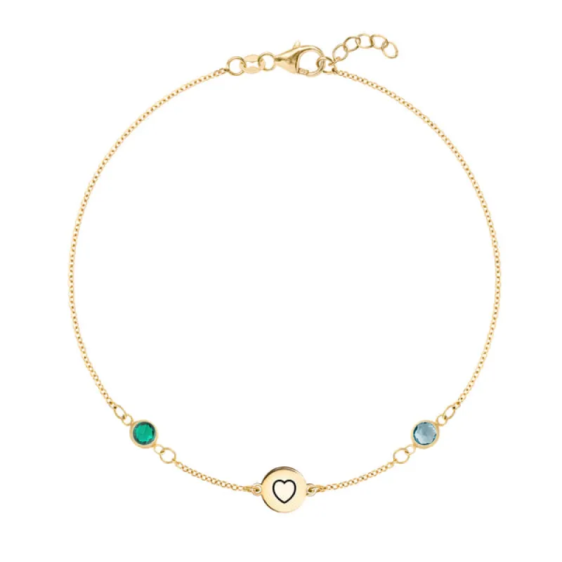 Personalized Heart Disc & Classic 2 Birthstone Bracelet in 14k Gold sold by Haverhill