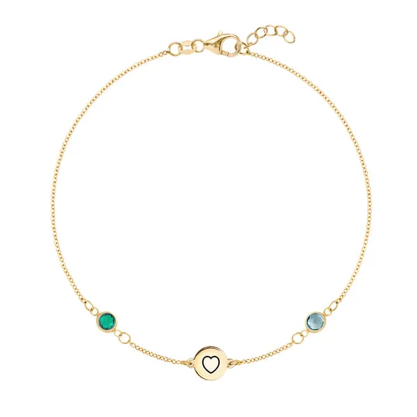 Personalized Heart Disc & Classic 2 Birthstone Bracelet in 14k Gold sold by Haverhill