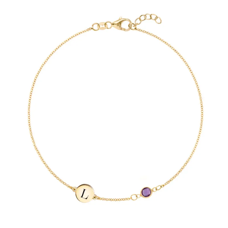 Personalized 1 Letter & 1 Classic Birthstone Bracelet in 14k Gold sold by Haverhill