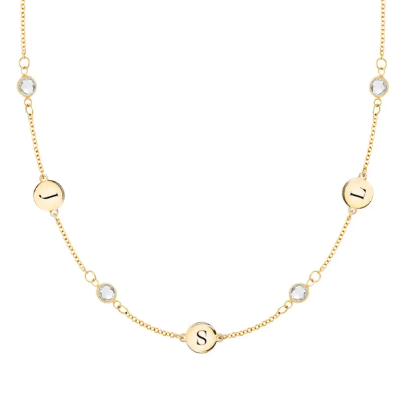 Personalized Classic 3 Letter & 4 Birthstone Necklace in 14k Gold (Double Spacing) sold by Haverhill