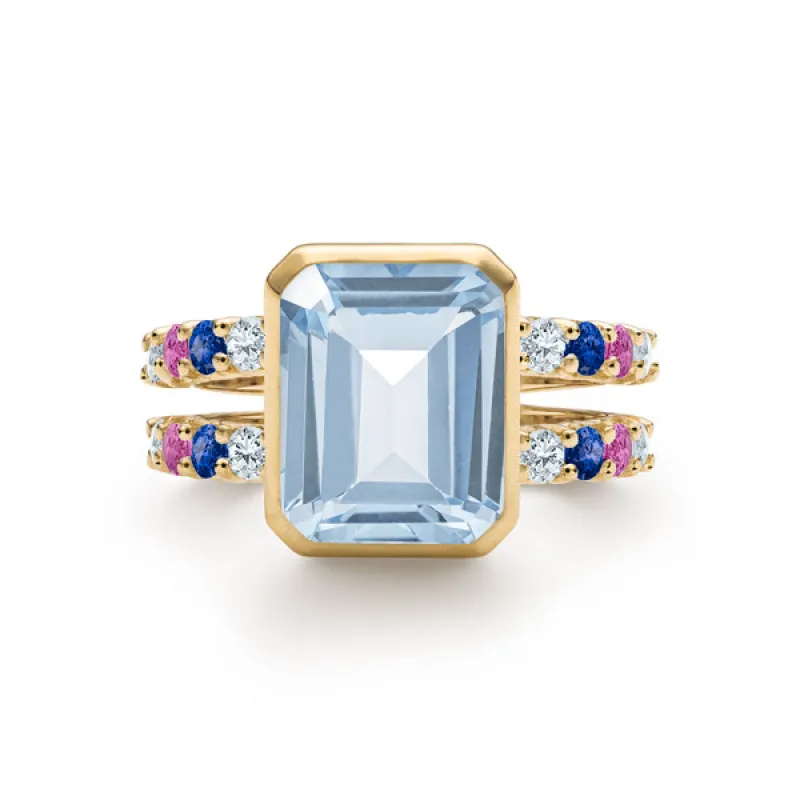 Personalized Warren Vertical Birthstone Ring with Accent Stones in 14k Gold sold by Haverhill