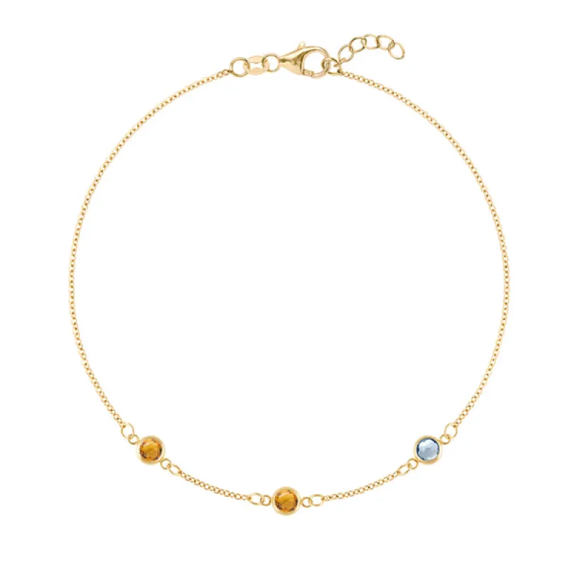 Personalized Classic 3 Birthstone Bracelet in 14k Gold sold by Haverhill