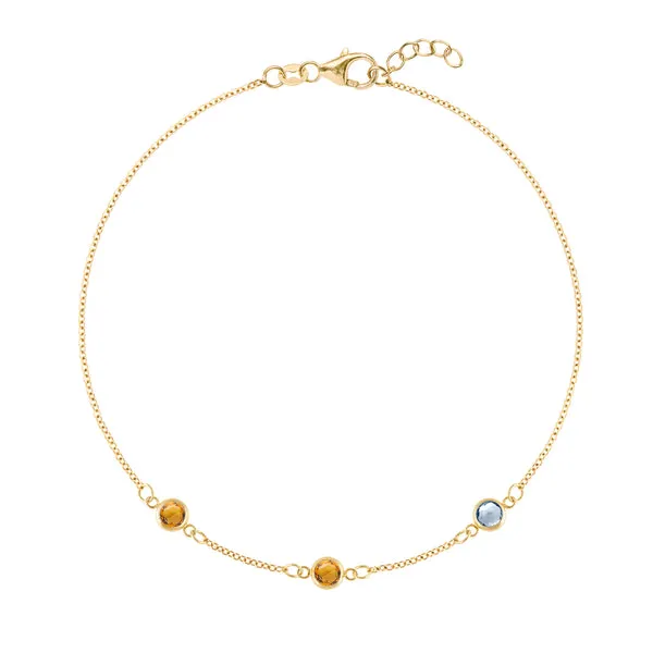 Personalized Classic 3 Birthstone Bracelet in 14k Gold sold by Haverhill