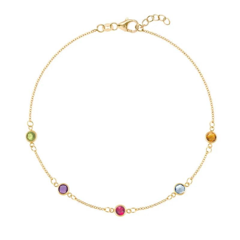 Personalized Classic 5 Birthstone Bracelet in 14k Gold sold by Haverhill