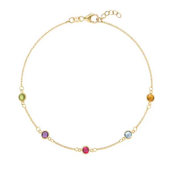 Personalized Classic 5 Birthstone Bracelet in 14k Gold sold by Haverhill