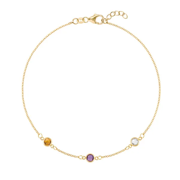 Personalized Classic 3 Birthstone Bracelet in 14k Gold sold by Haverhill