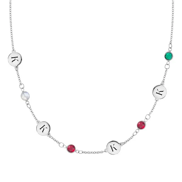 Personalized Classic 4 Letter & 4 Birthstone Necklace in 14k Gold (Single Spacing) sold by Haverhill