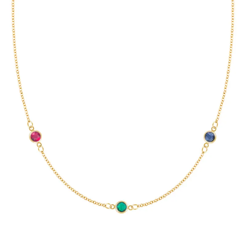 Personalized Classic 3 Birthstone Necklace in 14k Gold sold by Haverhill