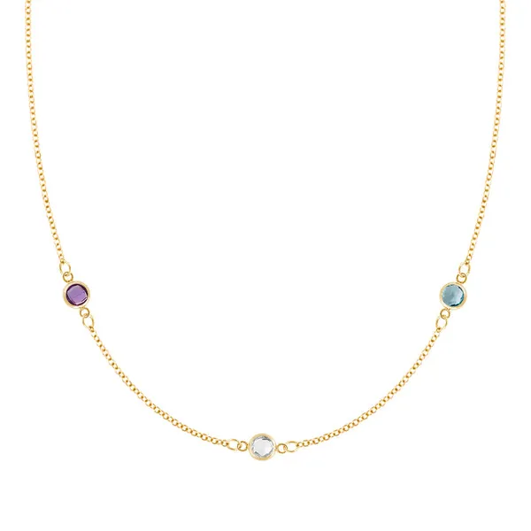 Personalized Classic 3 Birthstone Necklace in 14k Gold sold by Haverhill