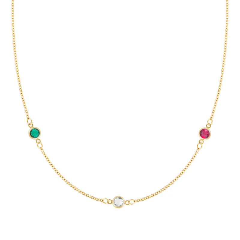 Personalized Classic 3 Birthstone Necklace in 14k Gold sold by Haverhill