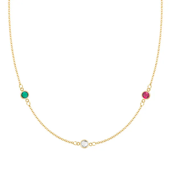 Personalized Classic 3 Birthstone Necklace in 14k Gold sold by Haverhill