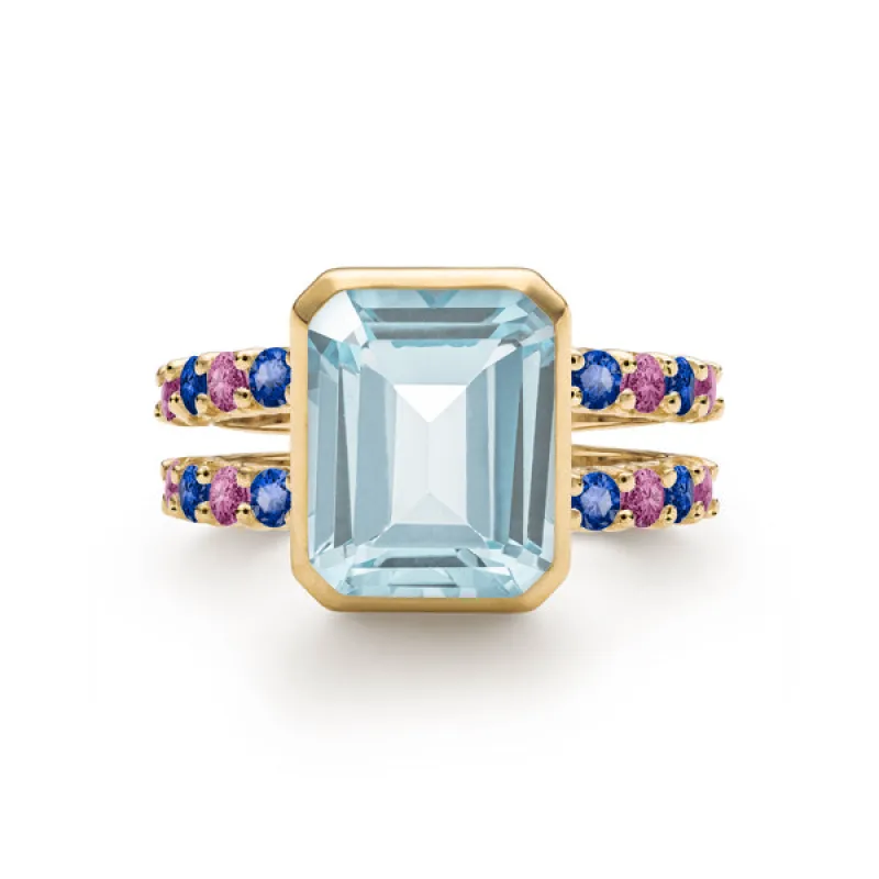 Personalized Warren Vertical Birthstone Ring with Accent Stones in 14k Gold sold by Haverhill